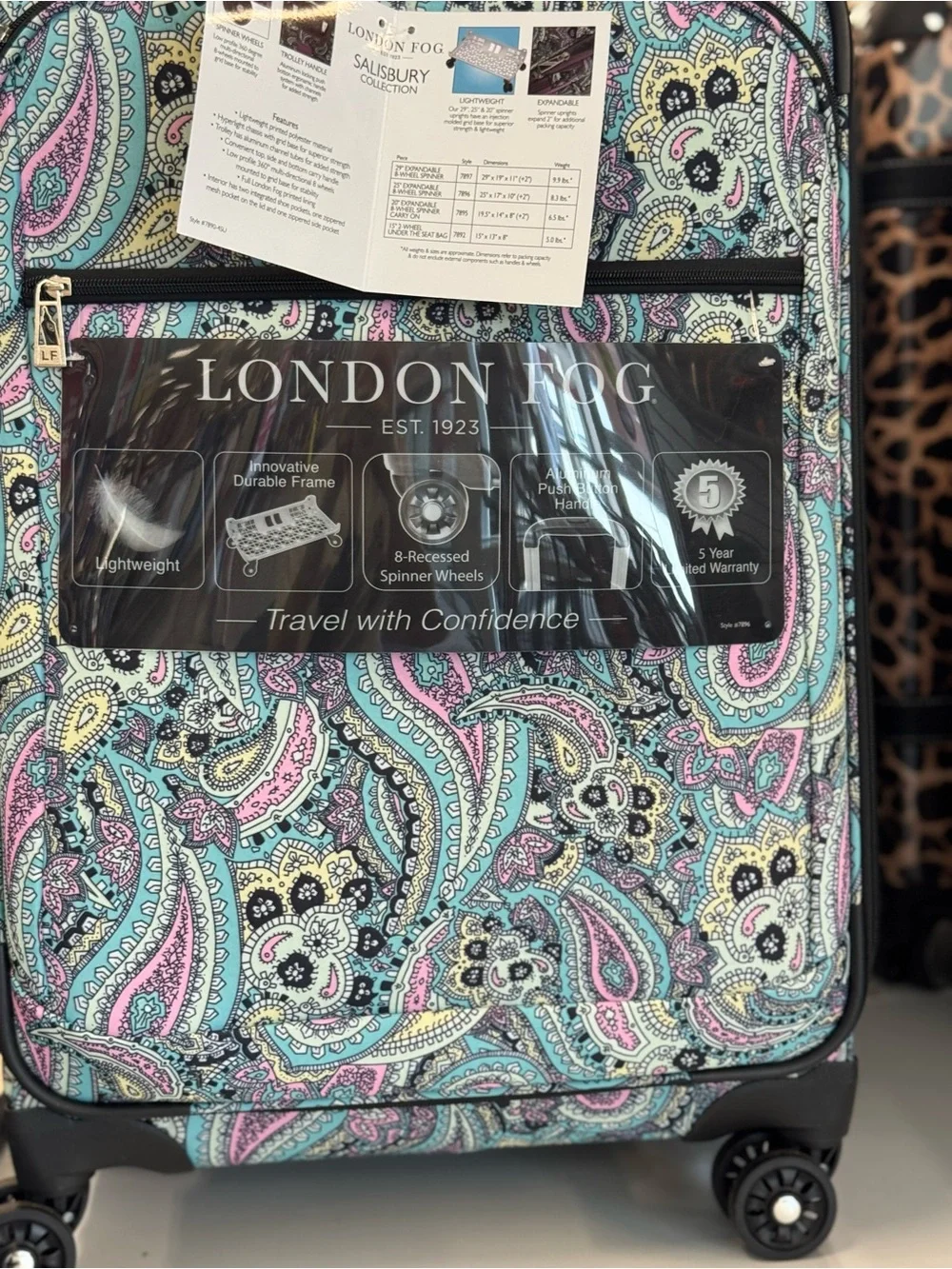 London Fog Paisley Luggage 25” - Teal, Pink, Cream - Picture 3 of 3